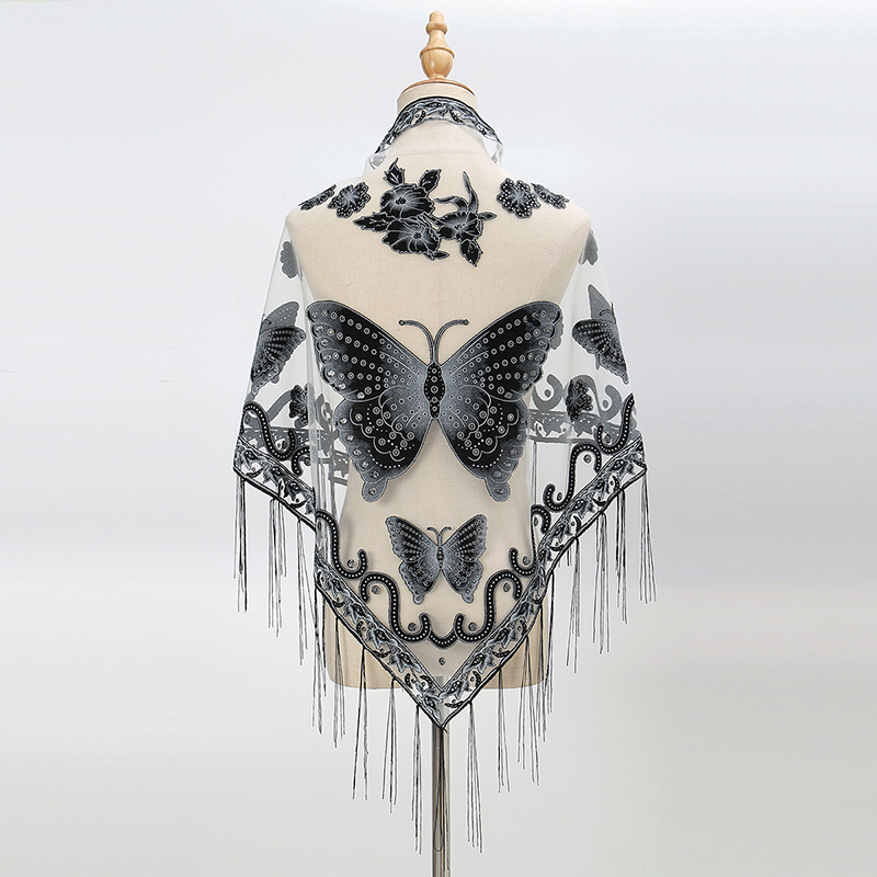 Tassel Fringe Trim - Fashion syal segitiga kupu-kupu bordir renda