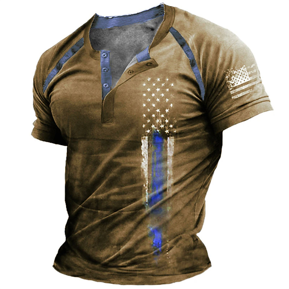 Embellish Knit - Kaos Henry Pria Motif Bendera Amerika