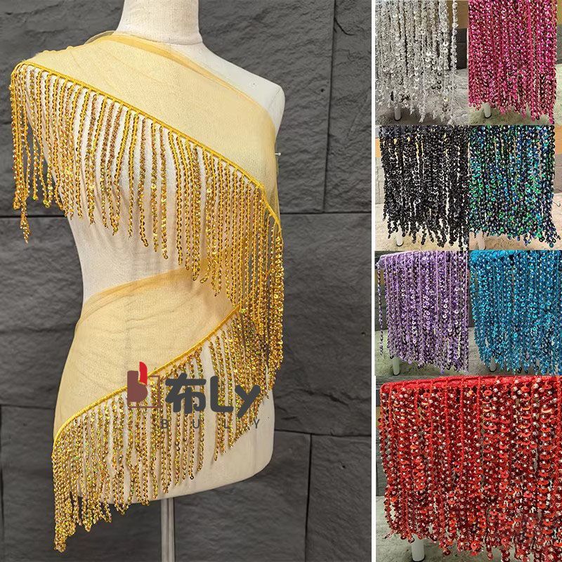 Beaded Trim Fringe - Rumbai Payet Manik-manik 15cm, Hiasan Bordir