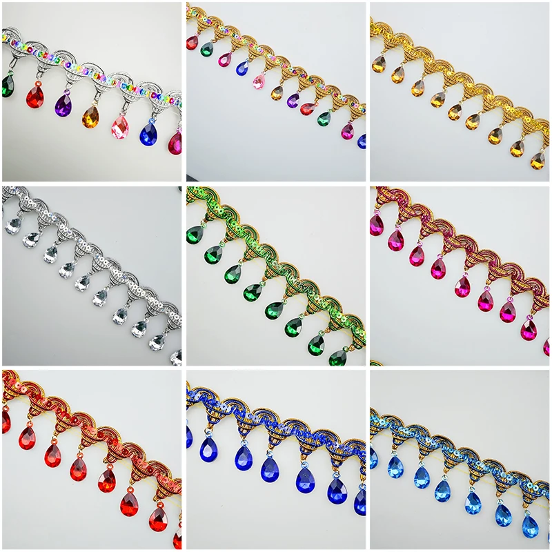 Tassel Fringe Trim - Rumbai Berhias Berlian Imitasi dengan Liontin