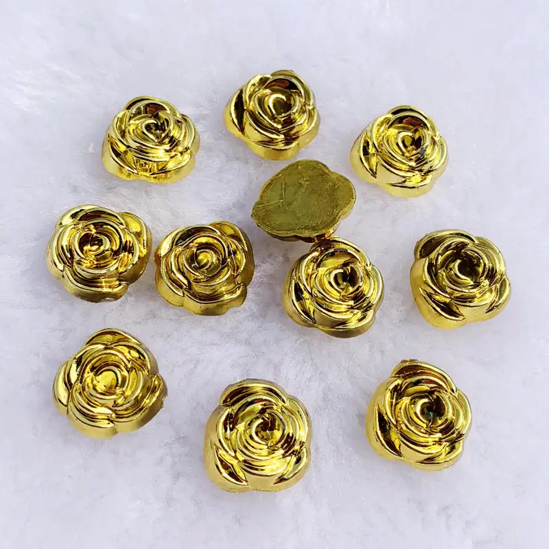 40 Buah 14Mm Emas Bunga Mawar  - Embellishment Glue Craft ulasan dan harga