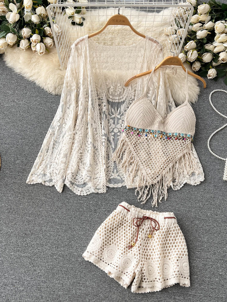 Setelan Liburan Musim Panas Wa - Tassel Fringe Trim ulasan dan harga