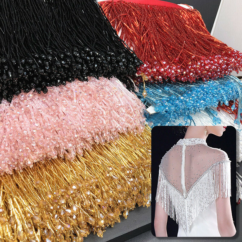 90x15cm rumbai kristal renda m - Beaded Trim Fringe ulasan dan harga