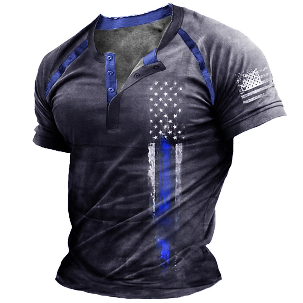 Kaos Henry Pria Motif Bendera  - Embellish Knit ulasan dan harga