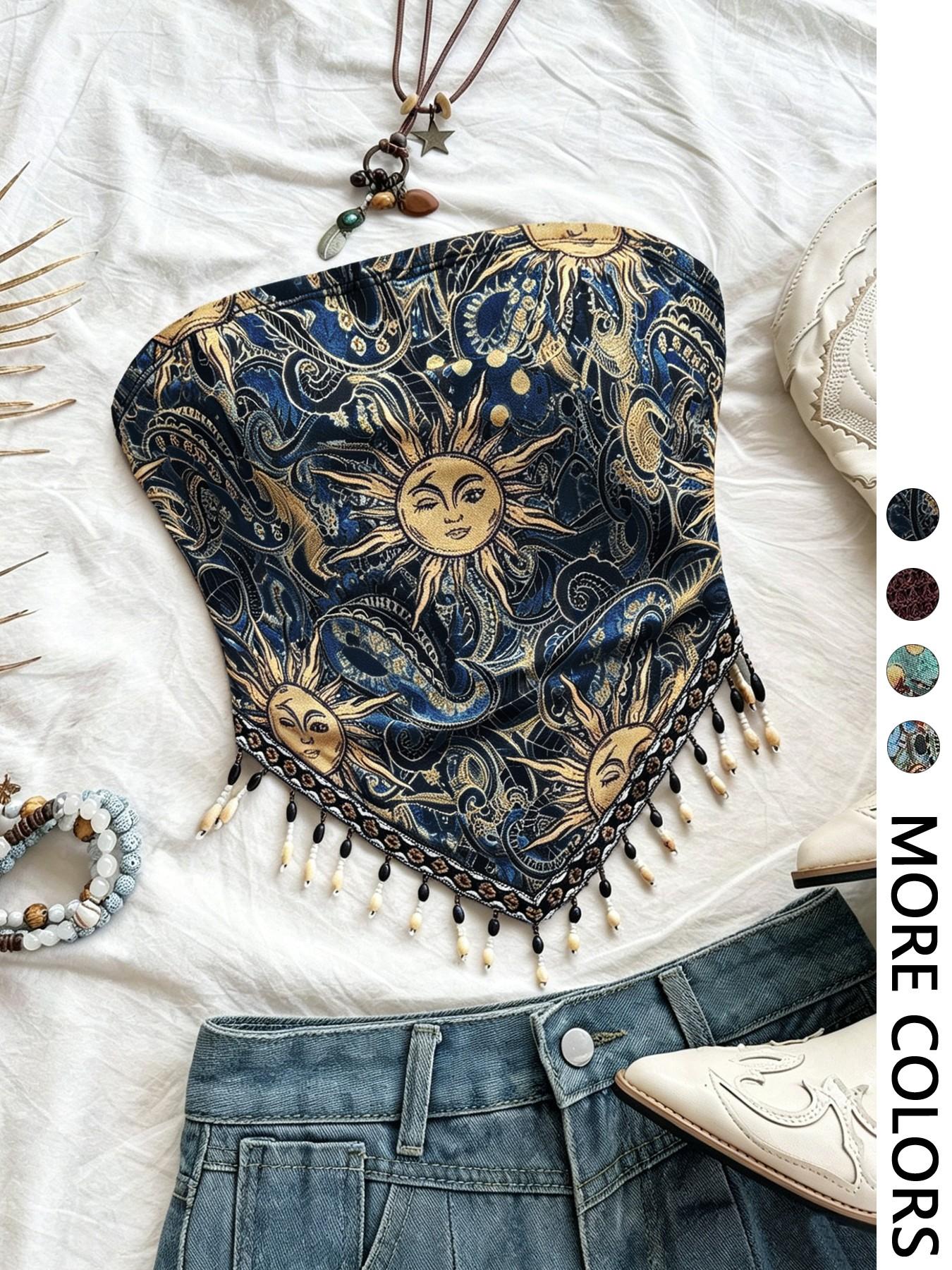 Atasan tube rajutan jala bermo - Beaded Trim Fringe ulasan dan harga