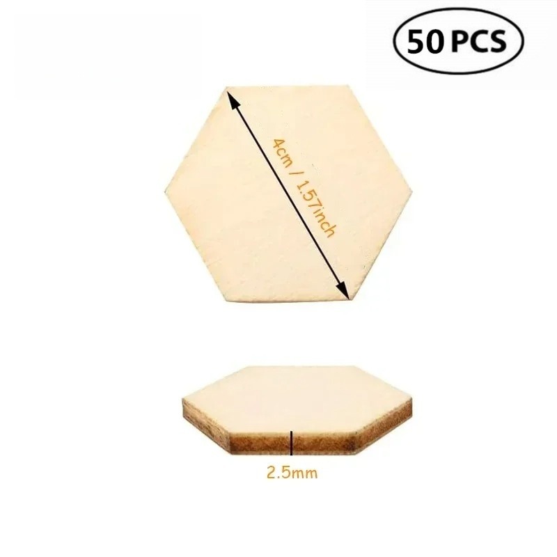 50PCS Potongan Kayu Heksagon 4 - Craft Embellishments ulasan dan harga