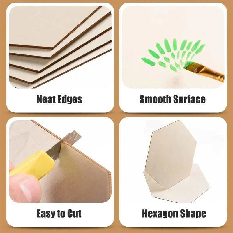 Potongan Kayu Heksagonal Koson - Craft Embellishments ulasan dan harga