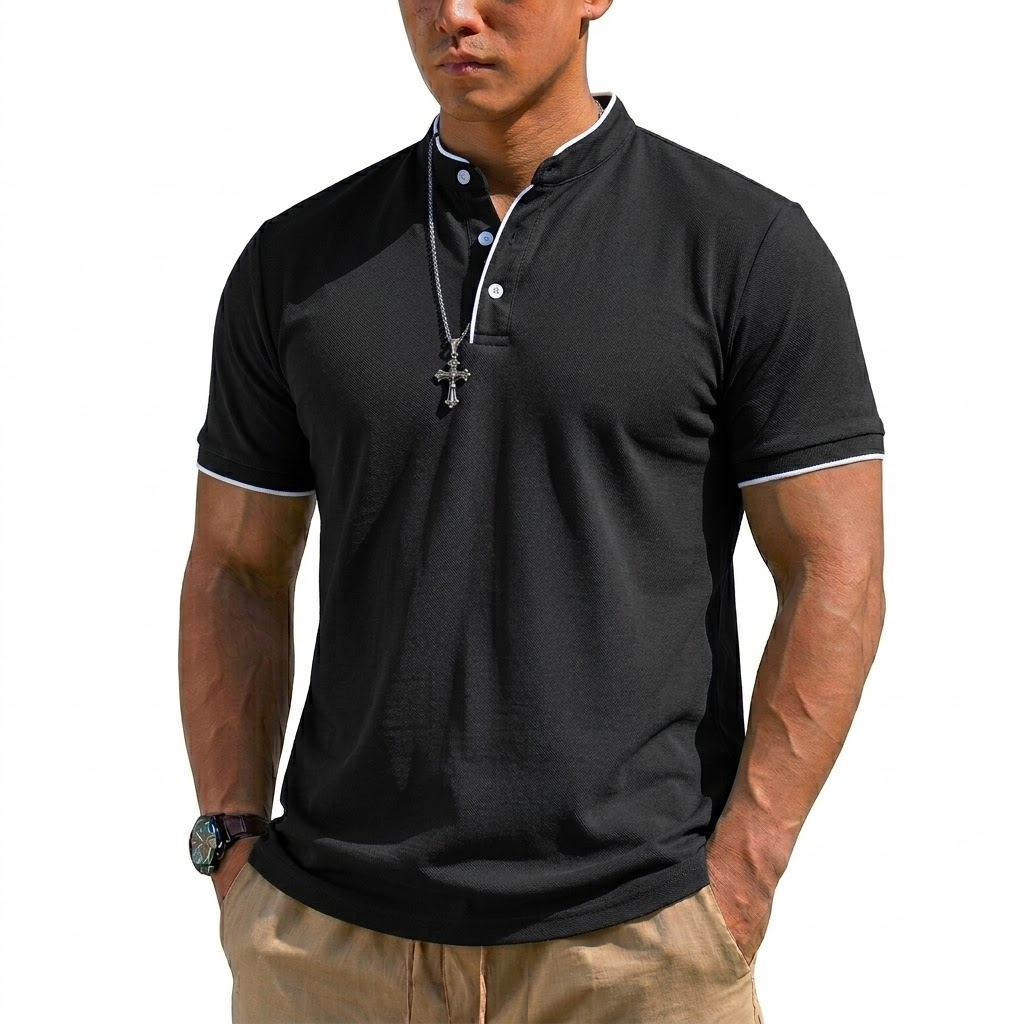 Kaos Henley Lengan Pendek Musi - Embellish Knit ulasan dan harga