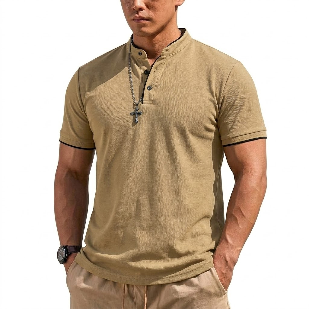 Kaos Henley Lengan Pendek Musi - Embellish Knit ulasan dan harga