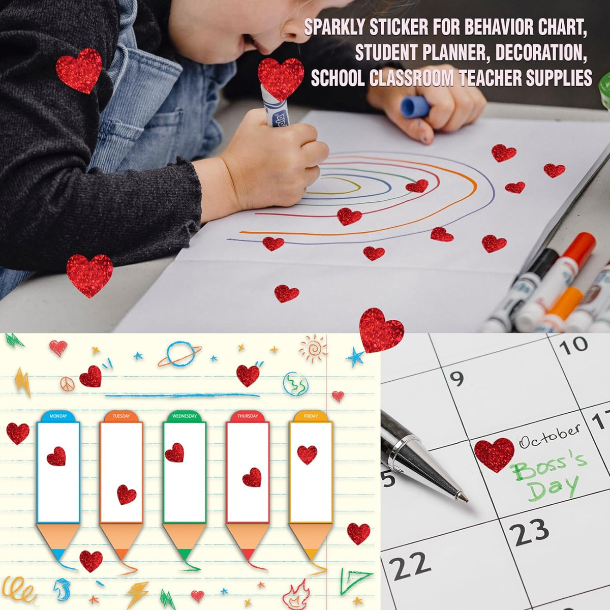 600 Pcs Stiker Hati Merah, Sti - Glitter Vinyl Roll ulasan dan harga